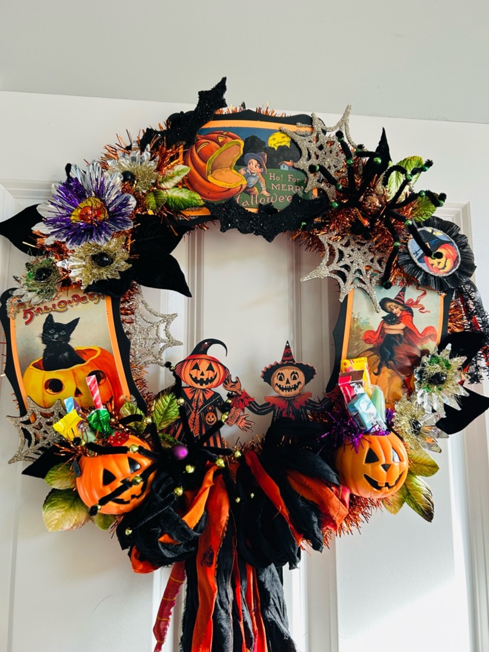 Vintage Repurposed Halloween Festive Holiday Wreath - Picture 9 of 9